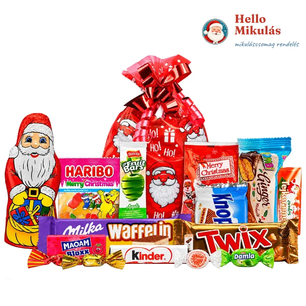 Mikulás Varázs 3. csomag Haribo, Milka, Twix, Kinder és karácsonyi édességekkel